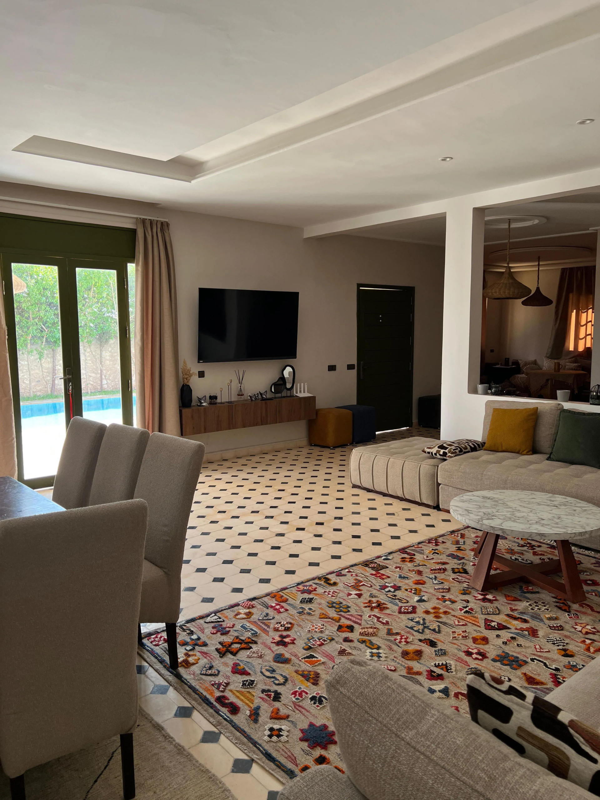 Outdoor relaxation area in quiet countryside setting