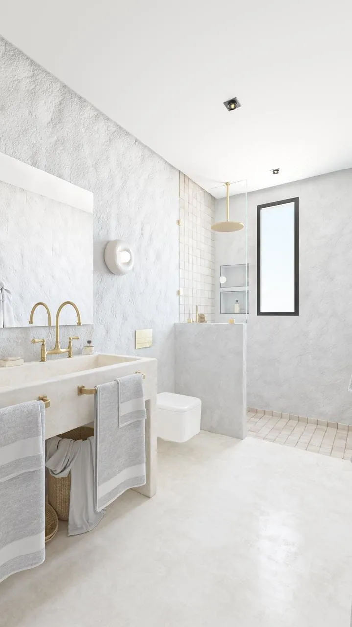 Spacious living area with fireplace in new villa