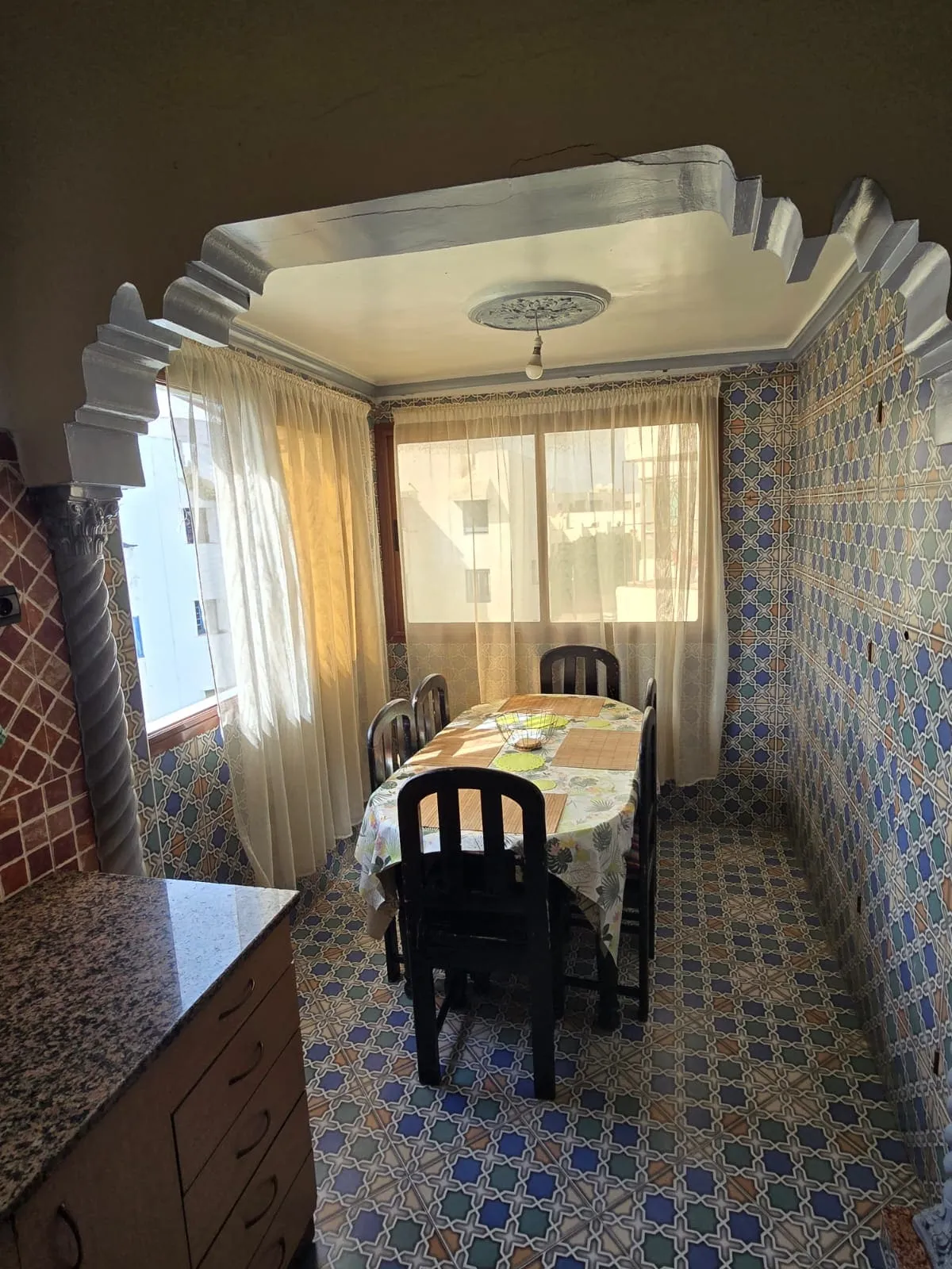Dining area inside furnished apartment near beach Essaouira