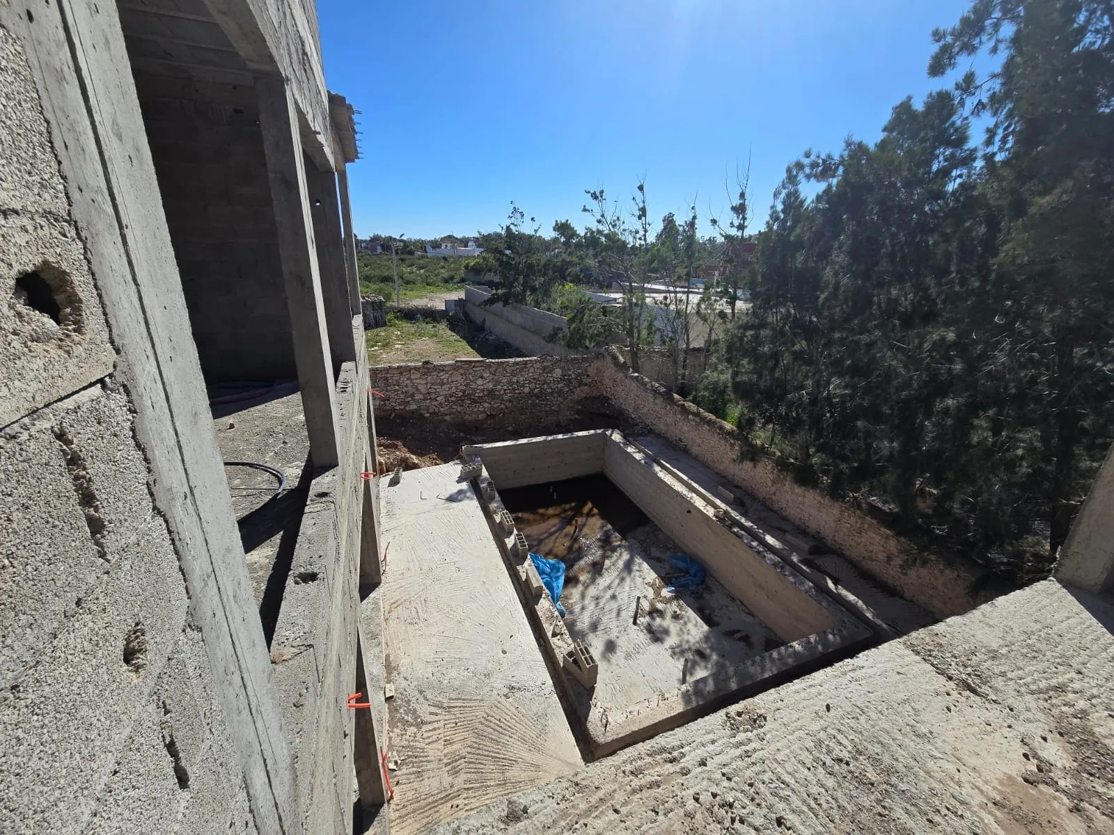 Private swimming pool area of villa under construction in Ghazoua Essaouira