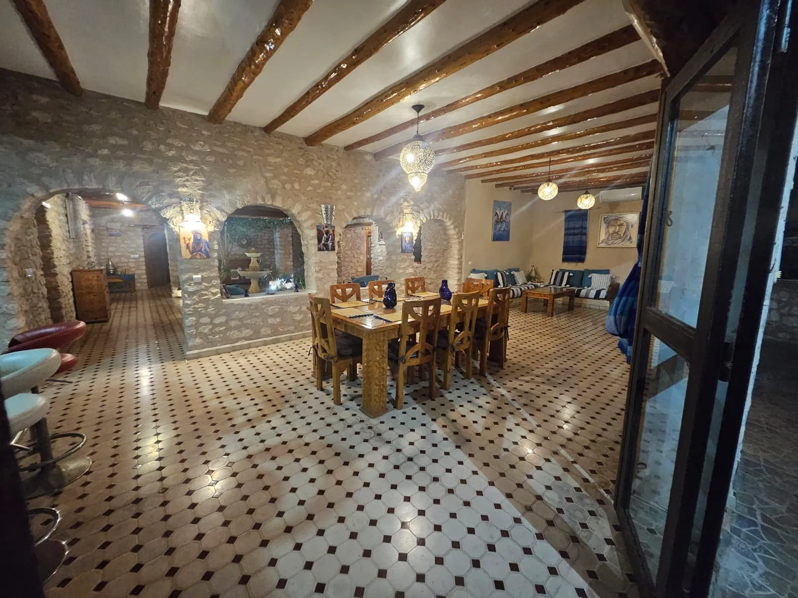 Bright dining space connected to the open kitchen near Essaouira