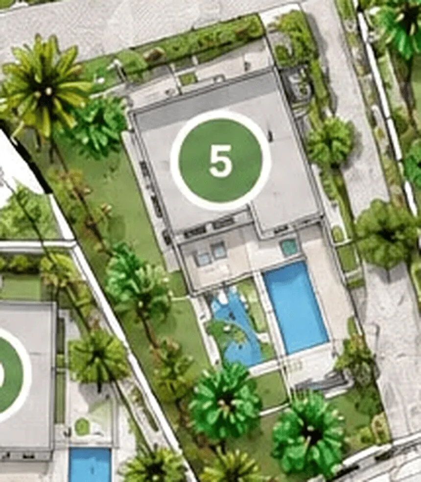 Plan de la villa V5 de plain-pied à Ghazoua, comprenant 4 chambres avec salles d’eau privatives sur une surface construite de 180 m².